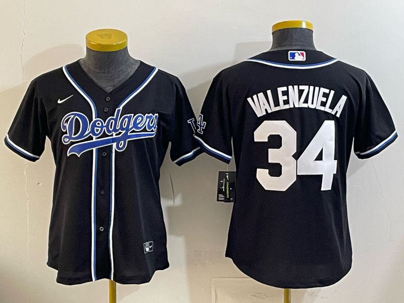Women Nike 2026 Los Angeles Dodgers #34 Valenzuela Black Game MLB Jersey 01